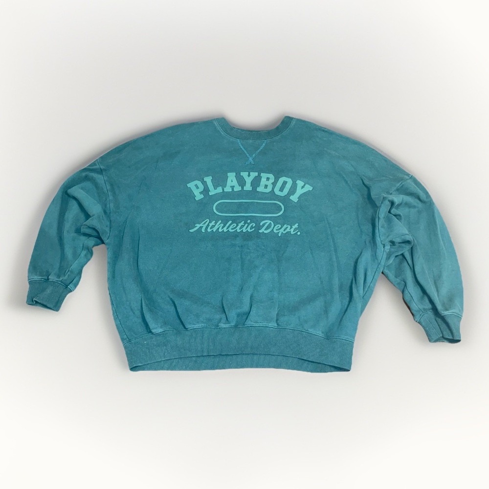 Playboy Athletic Dept Graphic Green Sweatshirt Relaxed Fit Womens Size Small